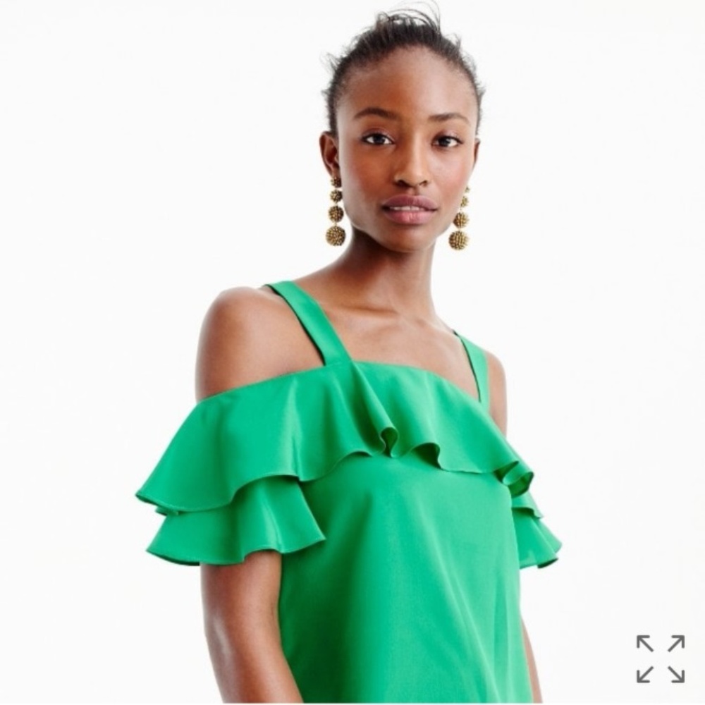 BNWT J Crew Silk Green Cold Shoulder Top